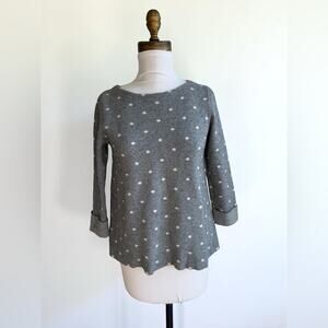 CYNTHIA ROWLEY GRAY BOAT NECK POLKA DOT SWEATER 3/4 SLEEVE SIZE XS